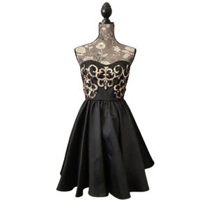 ABS Allen Schwartz Women's Sz. 2 Black & Gold Strapless Mini Prom/Cocktail Dress
